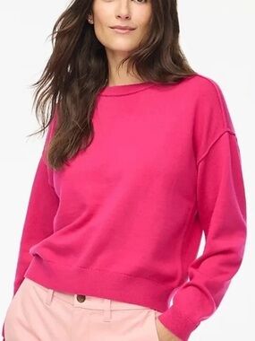 NEW! J. Crew Beach Fuchsia Bright Pink Crewneck Sweater S
